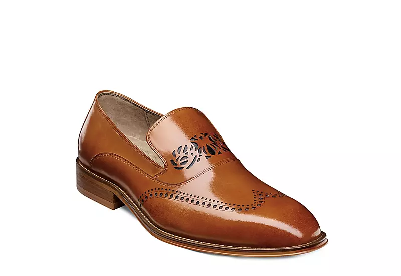 Stacy Adams Mens Pryce Wingtip Perf Slip On Oxford - Cognac 1 Stacy Adams Mens Pryce Wingtip Perf Slip On Oxford - Cognac